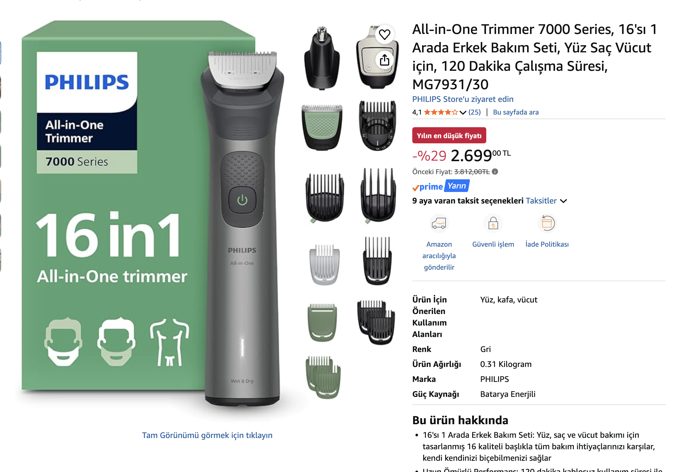 Amazon Philips tras makinesi 2699 TL piyasası 3600 - Görsel 2